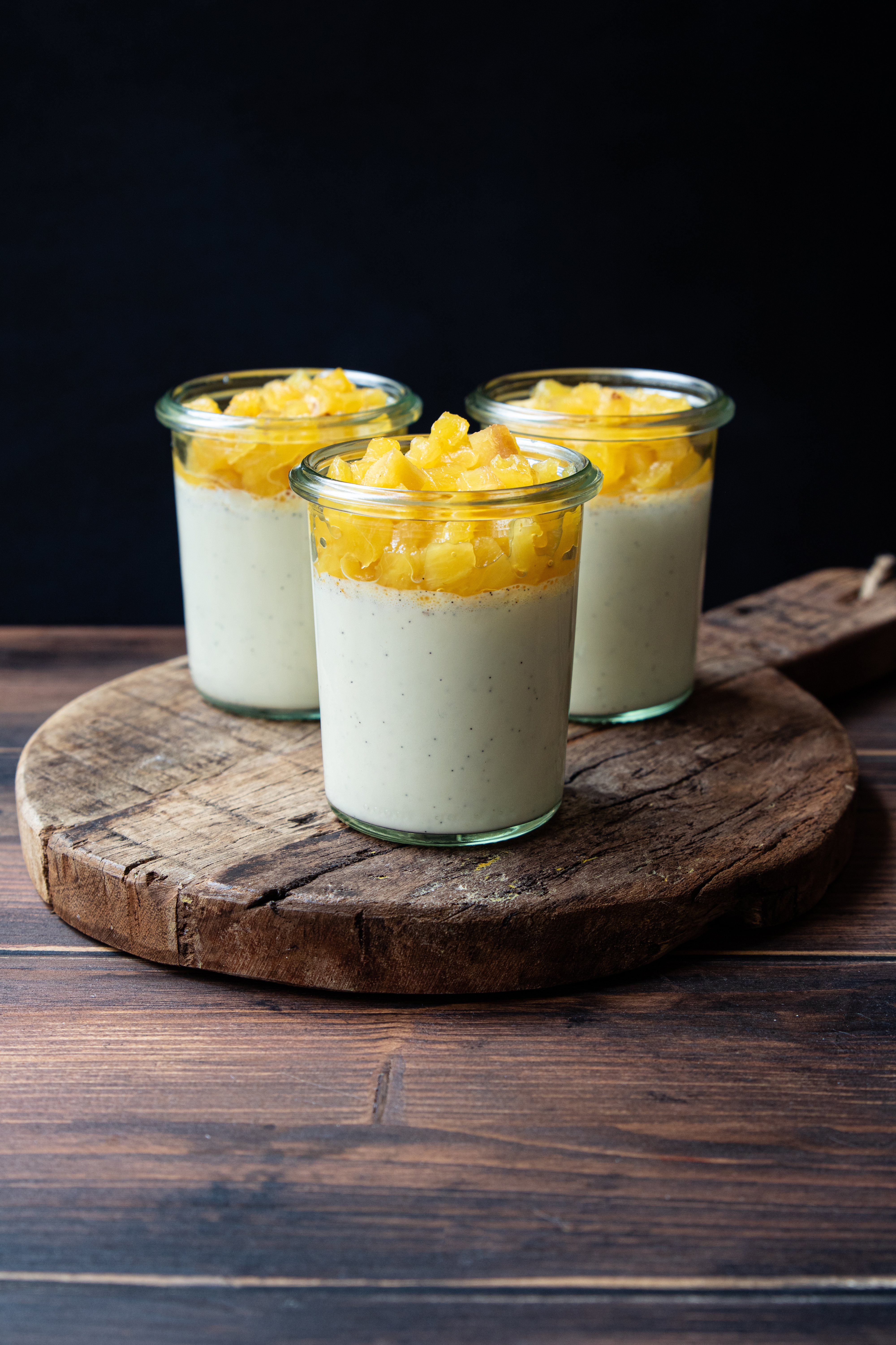 VANILLA PANA COTTA TOPPED WITH PINEAPPLE COMPOTE
